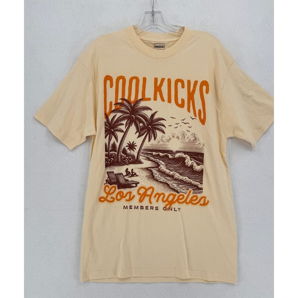 Cool Kicks "Members Only" Beige Los Angeles Retro Beach Graphic T Shirt Sz L